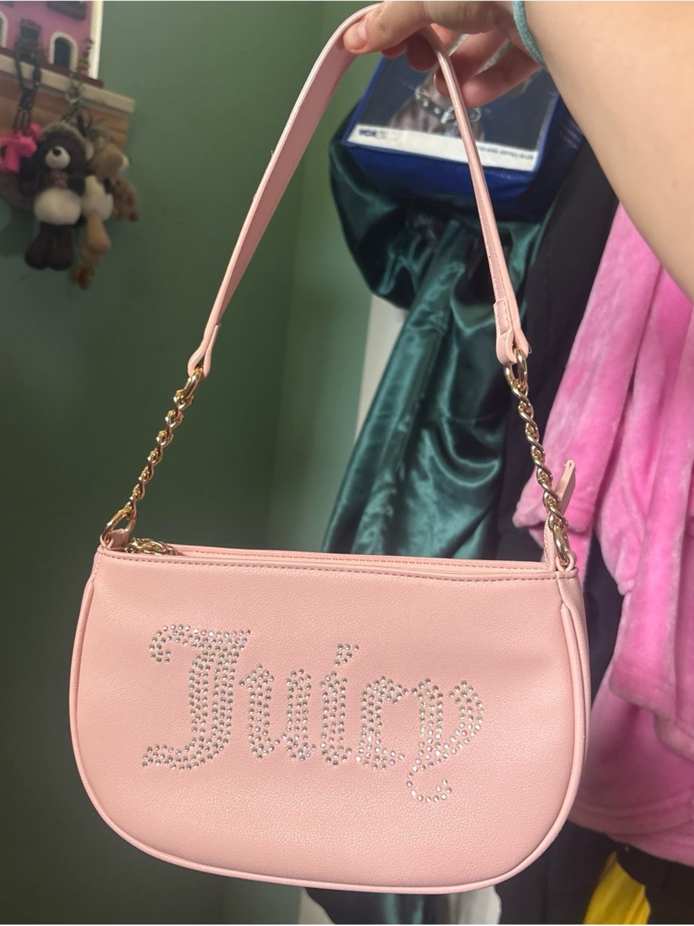 Juicy Couture Light Pink Rhinestone Logo Shoulder Bag